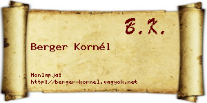 Berger Kornél névjegykártya